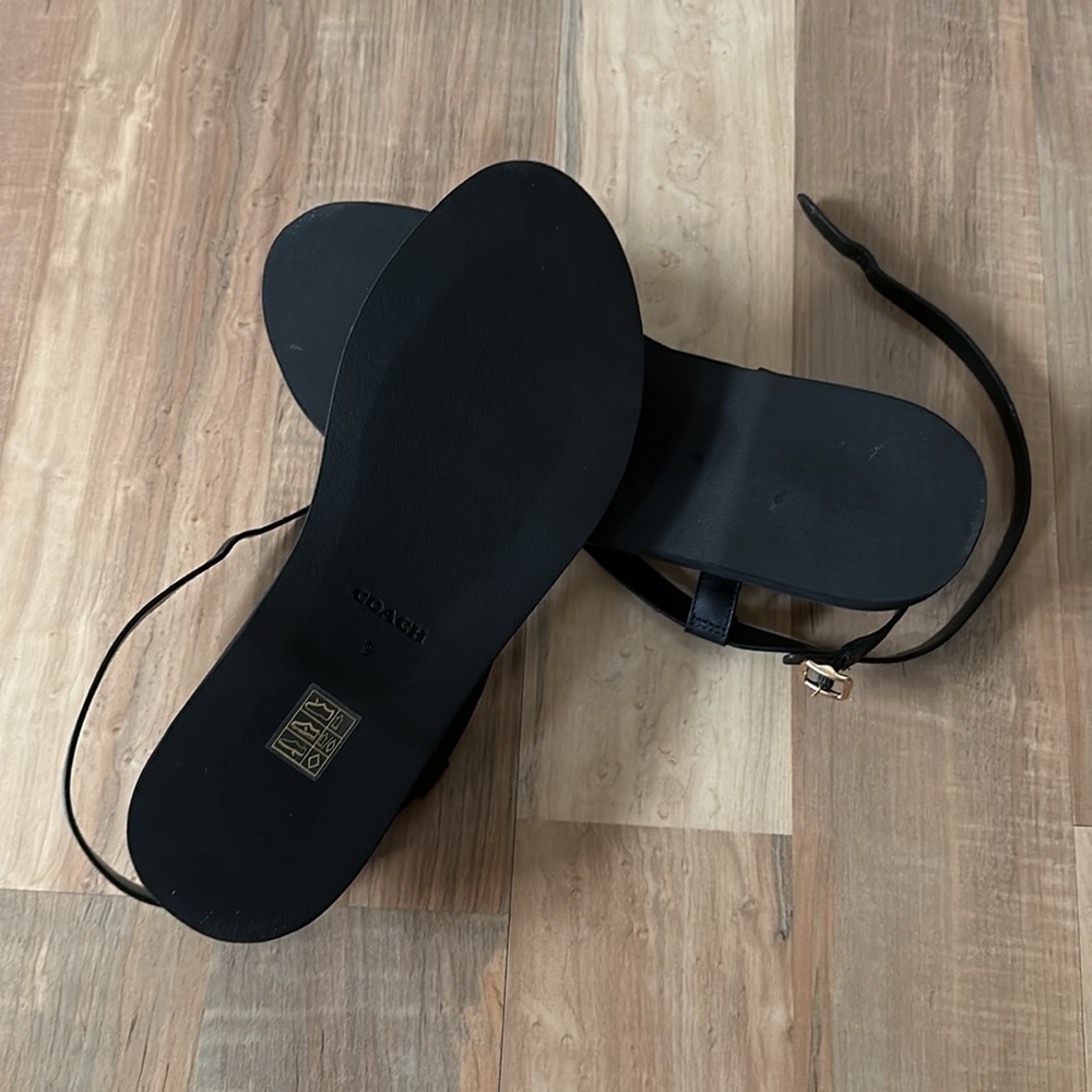 Coach Gracey thong Sandal black Editor's Notes ankle-wrap gold studs woven jute - Picture 9 of 10